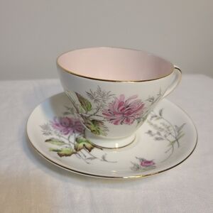 Floral Teacup and Saucer Set with Gold Trim